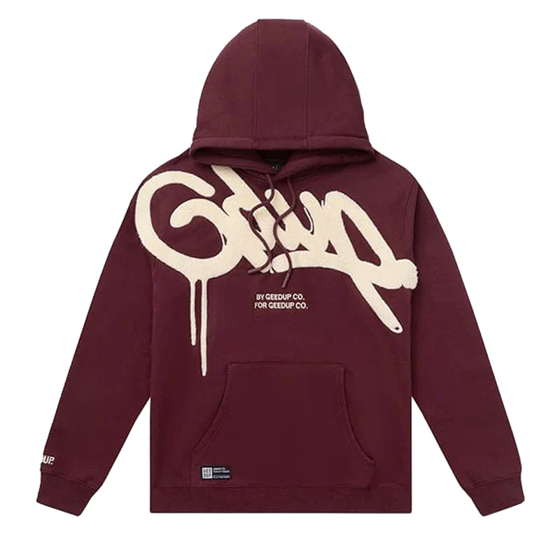 Geedup Handstyle Hoodie1 Geedup Handstyle Hoodie ‘Maroon/Cream’